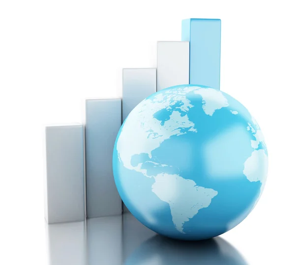 3D Wachstumstabelle mit Globus. betriebswirtschaftliches Konzept. — Stockfoto