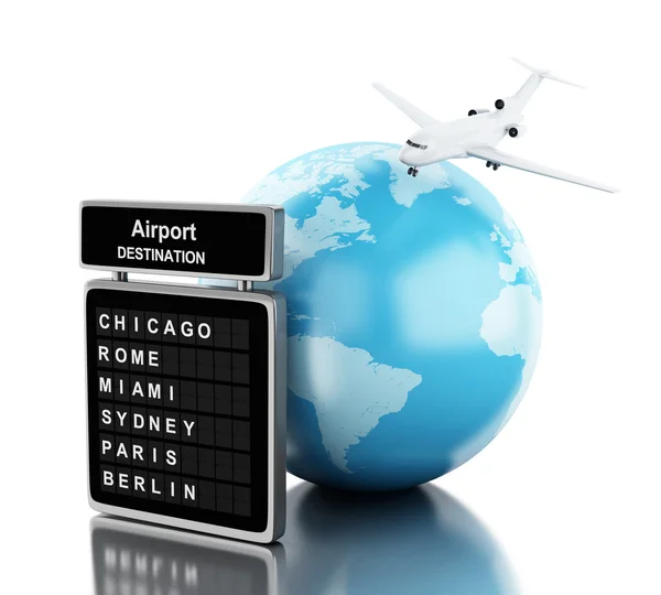 3d Airplane flyver rundt om i verden og bord lufthavn . - Stock-foto