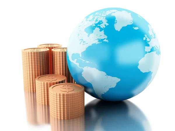 3d Globe with coins. Global money concept. — Stock Photo, Image