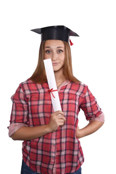 学生与文凭和毕业盖帽 — 图库照片