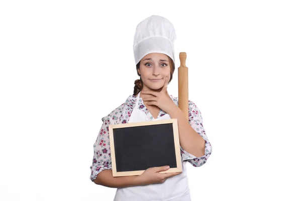 Женщина-повар с доской — стоковое фото