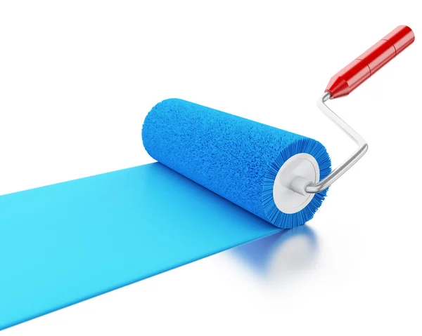 3d Paint roller with colour blue. — Stock Photo, Image