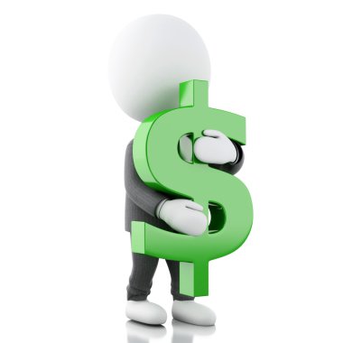 3d beyaz insanlar. Dolar tabelalı işadamı.