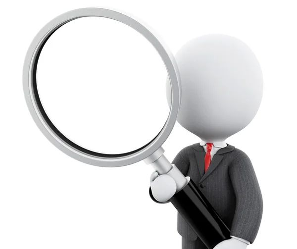 3d white business people examines through a magnifying glass — Stock Photo, Image