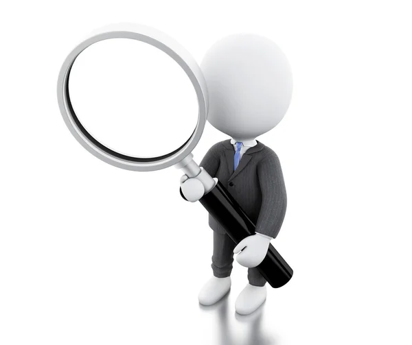 3d white business people examines through a magnifying glass — Stock Photo, Image