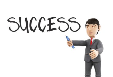 bir marker ve kelime başarı ile 3D iş adamı.