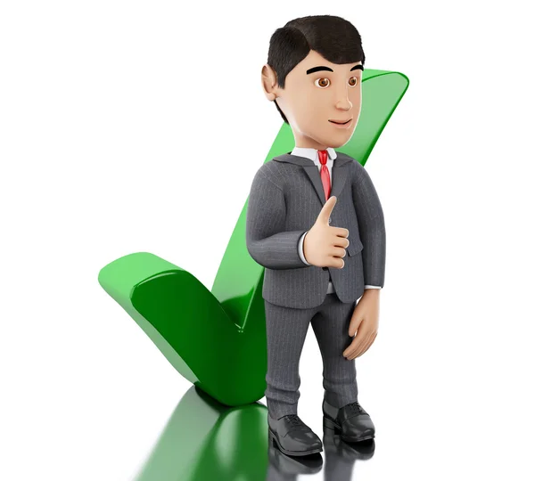 3D zakenman duim opdagen met vinkje. — Stockfoto