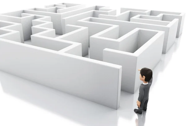 3d Businessman standing in the entrance of a maze. — Stock Photo, Image