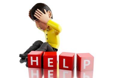 3D beyaz insanların yardıma ihtiyacı