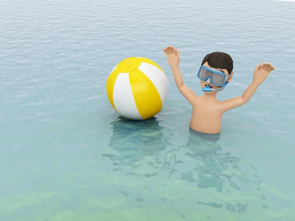 3D jongeren met strandbal in water. — Stockfoto