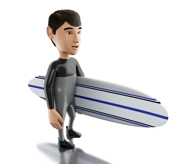 3d persone con tavola da surf e indossare attrezzature . — Foto Stock