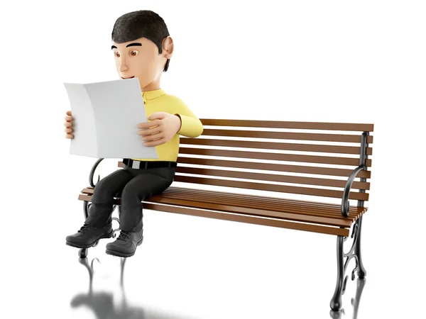 3D lidé čtení na dřevěnou lavici. — Stock fotografie