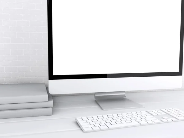 3D-skrivbord med dator. Håna upp — Stockfoto