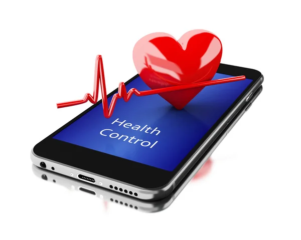 Smartphone 3d com batimentos cardíacos — Fotografia de Stock