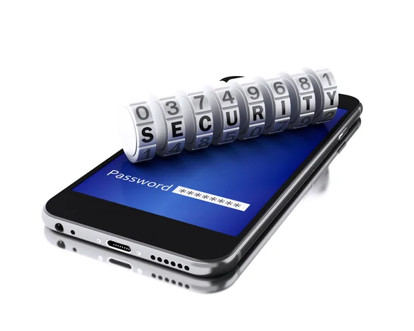 3d smartphone with combination padlock. — Stock Photo, Image