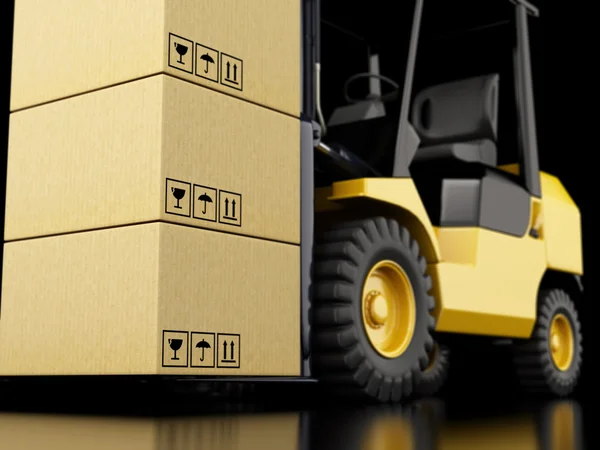 3d forklift truck with cardboard boxes. — Stock Photo, Image