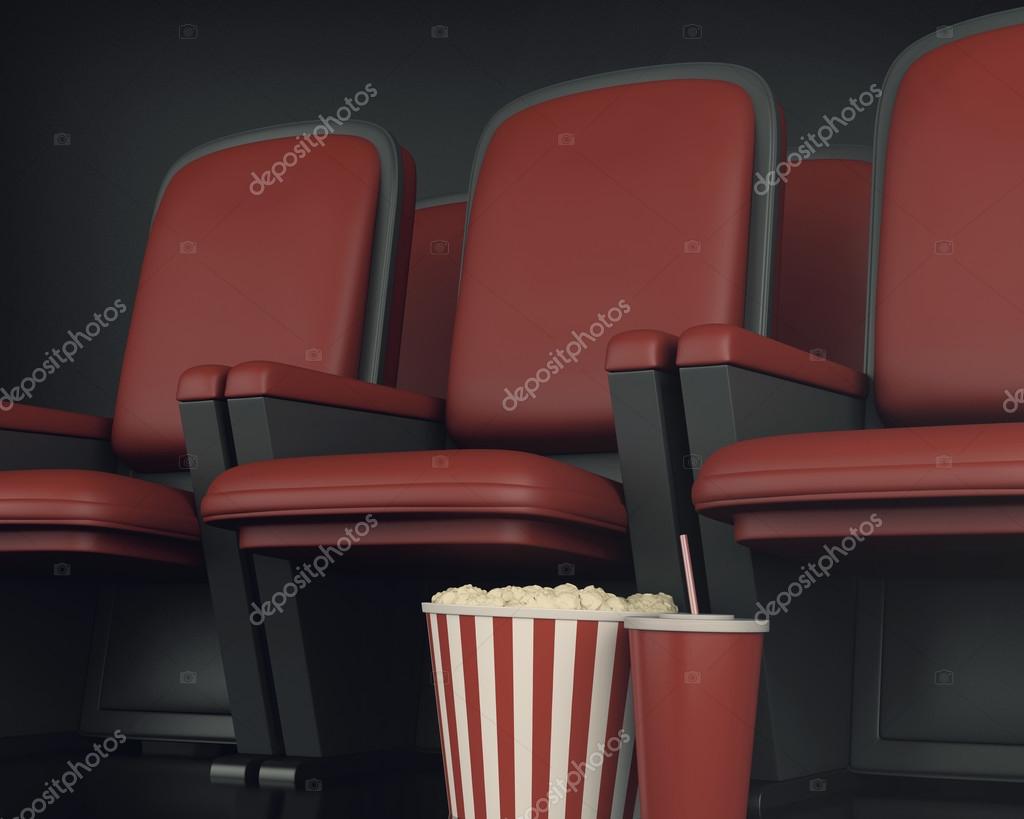 3 D シネマ クラッパー ボードと劇場の座席にポップコーン ストック写真 C Nicomenijes