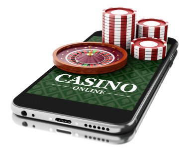 sikke ve rulet ile 3D Smartphone. Online casino kavramı.