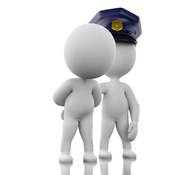3d polis hırsız beyaz arka plan karşı tutukluyor.