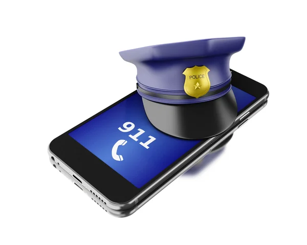 3D Smartphone z kapelusza policji. Bezpieczeństwo urządzeń przenośnych usługi praktyczno — Zdjęcie stockowe
