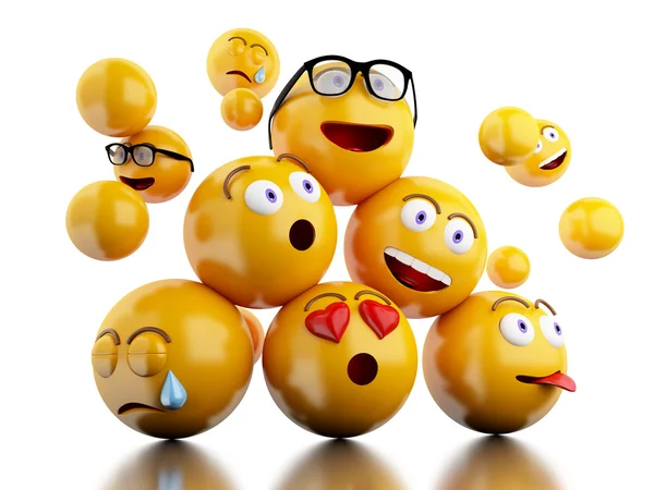 与面部表情的 3d Emojis 图标。. — 图库照片