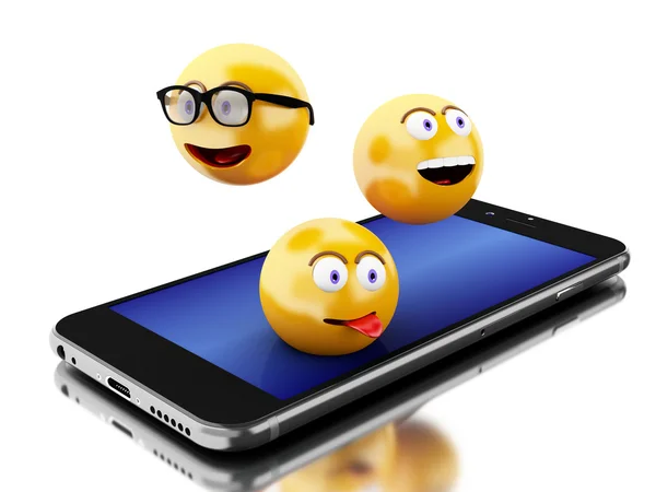 3d Smartphone with Emoji icons — Stock Photo, Image