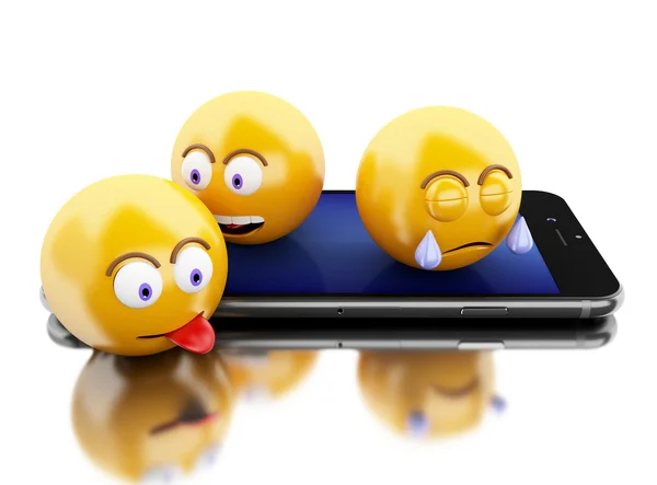 Emoji simgeleri ile 3D Smartphone — Stok fotoğraf