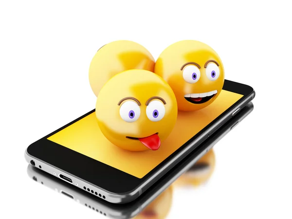 Emoji simgeleri ile 3D Smartphone — Stok fotoğraf