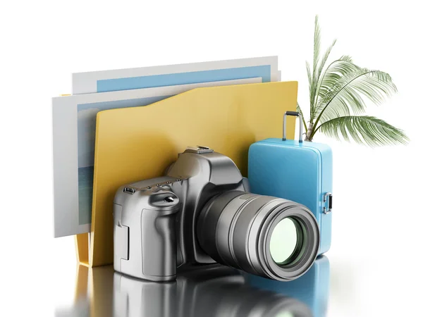3d Photo camera with folder. Photo album. — Stock Photo, Image