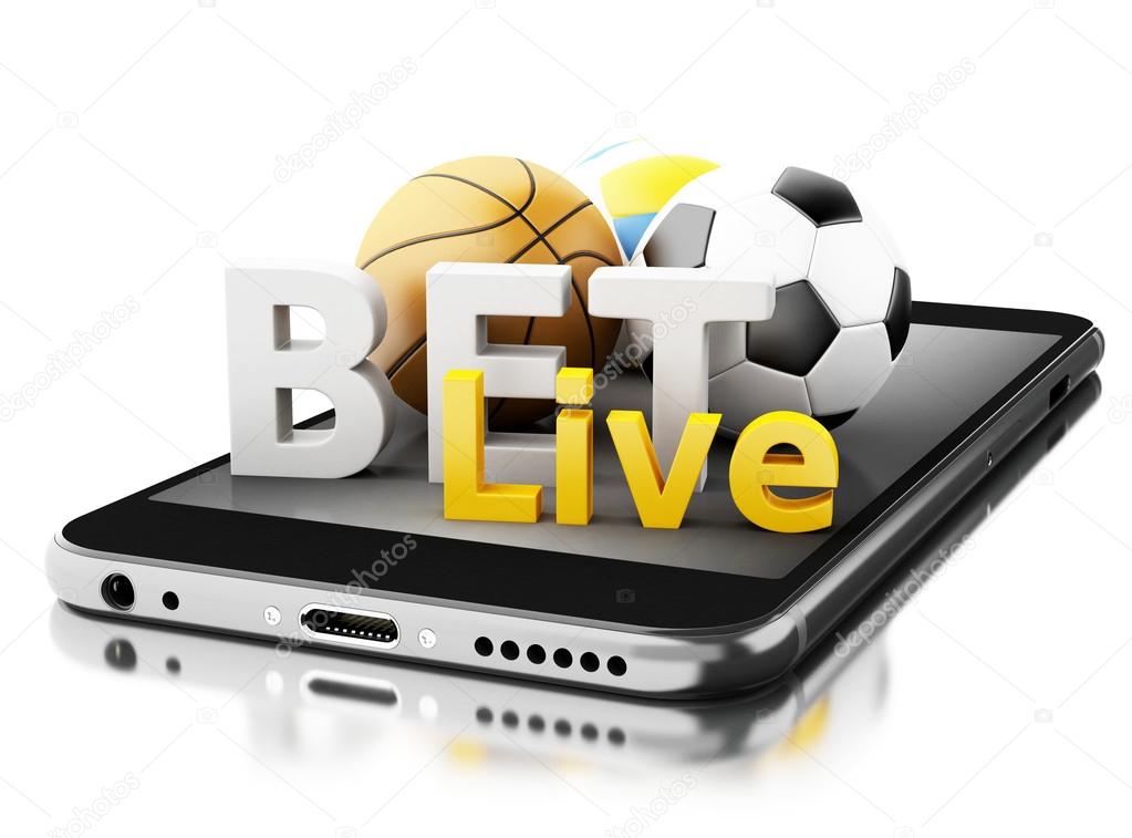 3d Smartphone with sport balls and bet live. Betting concept.