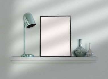 3D Illustration. Boş bir çerçeve fotoğrafının duvar karşısındaki hali..