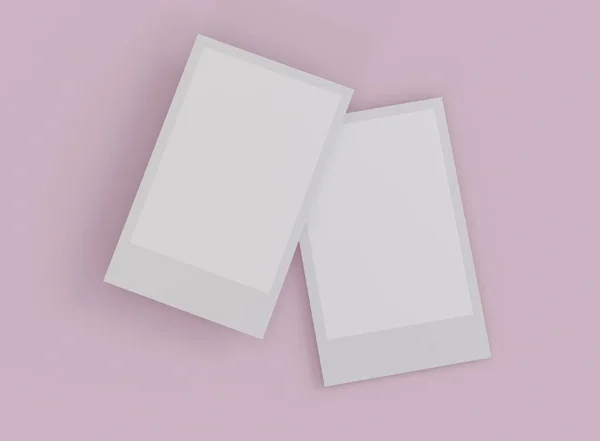 3Dイラスト ピンクの背景に空白のインスタントフォトフレームのセット フレームデザインテンプレート — ストック写真
