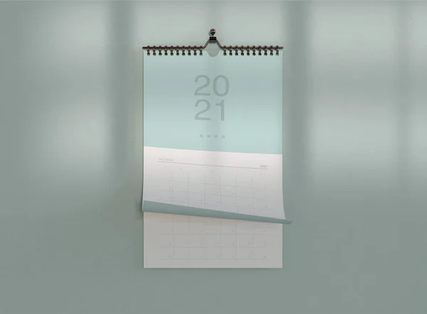 3Dイラスト 2021年のウォールカレンダー壁にかかっています スパイラルカレンダー 垂直設計テンプレート — ストック写真