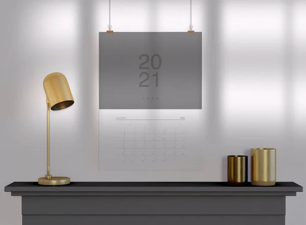 Illustrazione Calendario Parete Anno 2021 Modello Design Verticale Home Deco — Foto Stock