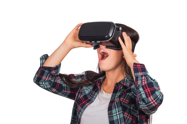 Vrouw spelen met VR-headset bril. — Stockfoto