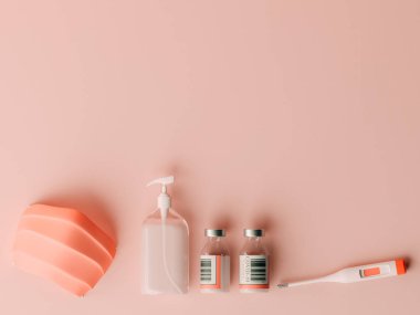 3D Illustration. Covid-19 önleme ekipmanı salgını.