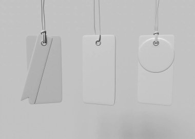 3D Illustration. Set of blank tags tied with a string.