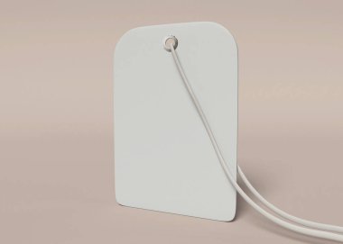 3D Illustration. İple bağlanmış boş etiket.