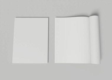 3 boyutlu illüstrasyon. Boş dergi modeli.