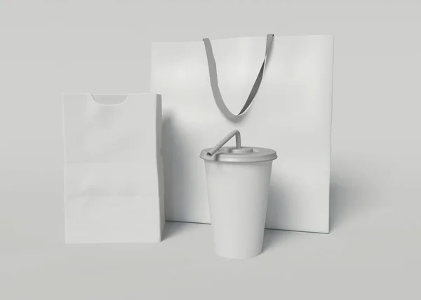 Ilustracja 3D. Pakowanie żywności i napojów na wynos. — Zdjęcie stockowe