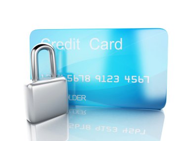 kredi kartı ve beyaz zemin üzerine lock.safe bankacılık kavramı