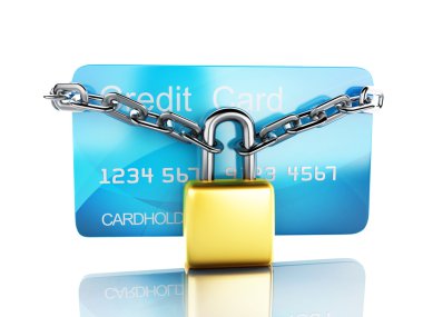 kredi kartı ve beyaz zemin üzerine lock.safe bankacılık kavramı