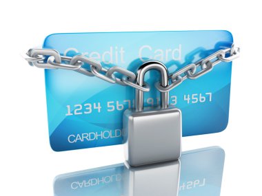 kredi kartı ve beyaz zemin üzerine lock.safe bankacılık kavramı