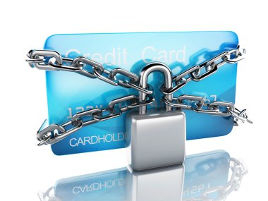 kredi kartı ve beyaz zemin üzerine lock.safe bankacılık kavramı