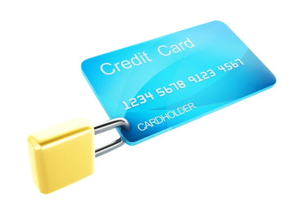 Cartão de crédito e conceito bancário lock.safe em fundo branco — Fotografia de Stock