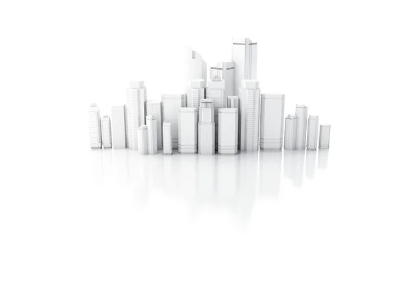 3D render van witte stad geïsoleerd op spiegel achtergrond — Stockfoto