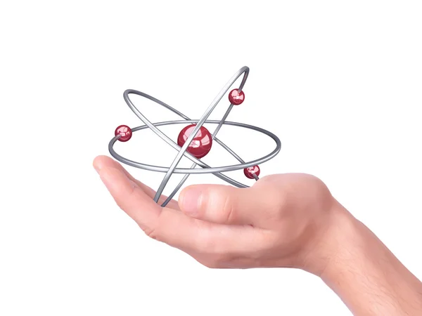 Molekül sembolü onun elinde tutan — Stok fotoğraf