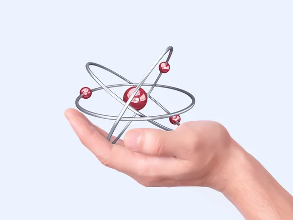 Molekula szimbólum tartja a kezében — Stock Fotó