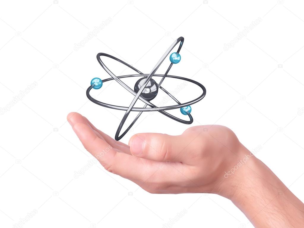 holding molecule symbol in his hands