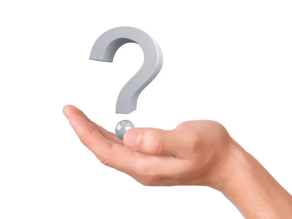 Hand holding question mark on a white background — Stock Photo, Image